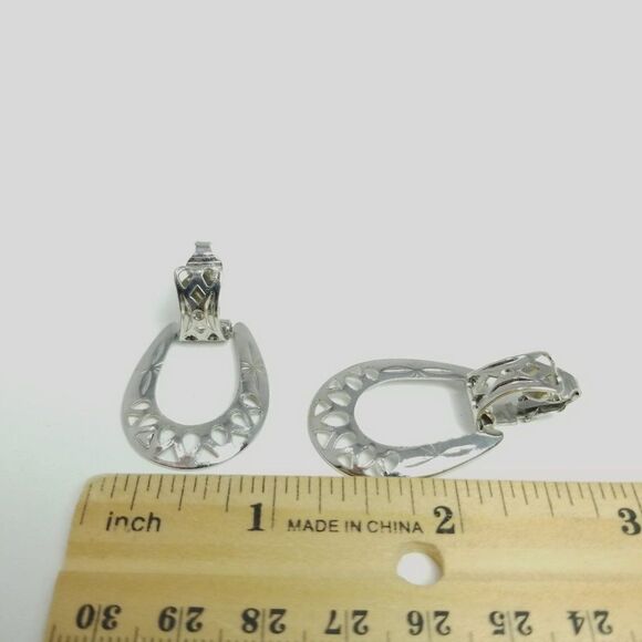 Vintage Silver Tone Door Knocker Style Stud Earrings, Cut Out Design, Estate - Picture 4 of 6